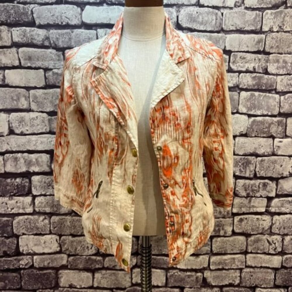 Chico's Ivory & Orange Button Down Linen Jacket Size Small